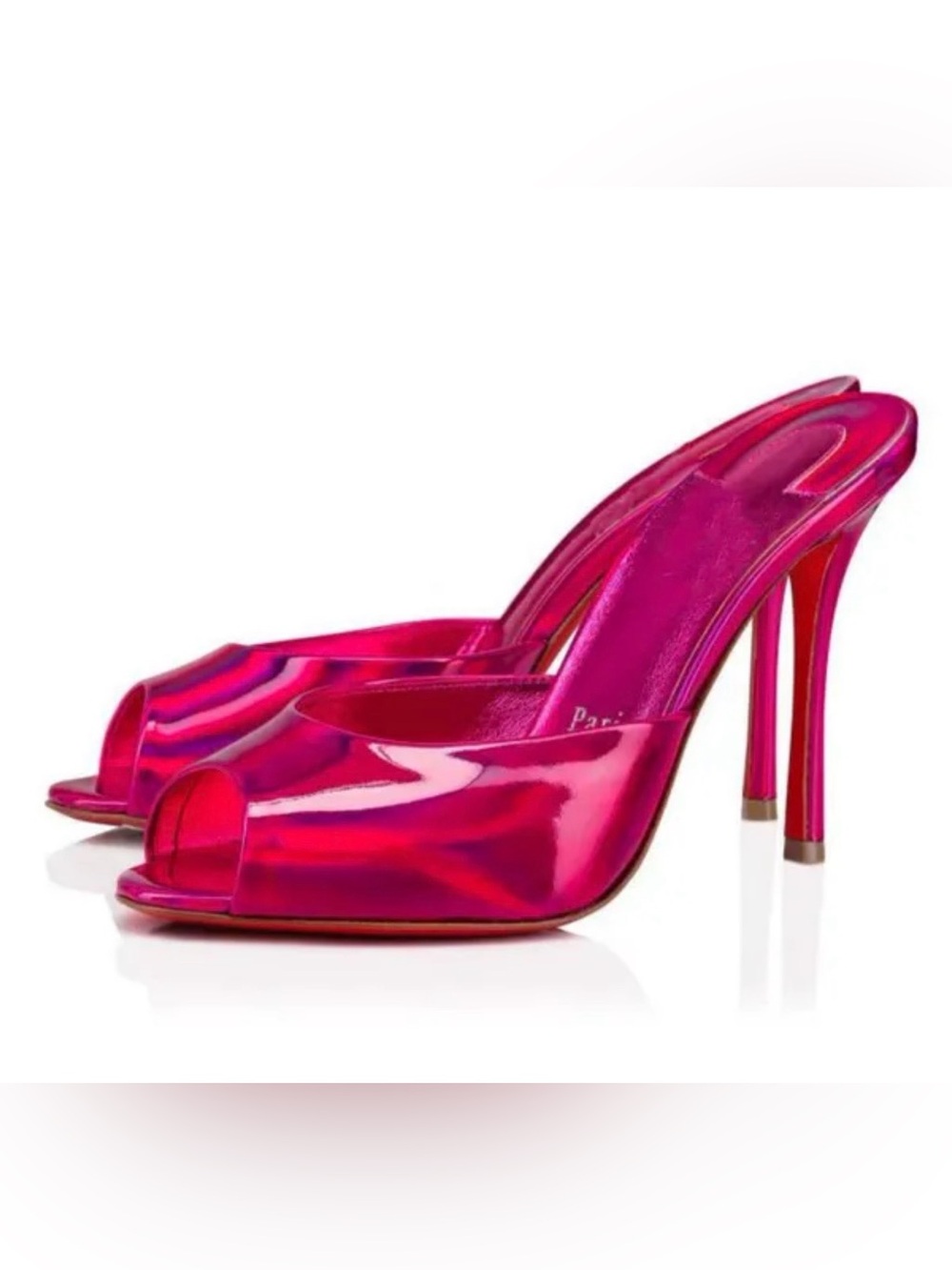 Christian Louboutin Replicas- Reflective Hot Pink Patent Peep-Toe Stilettos